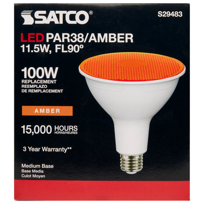 image of 11.5 Watt PAR38 LED - Amber - 90 degree Beam Angle - Medium base - 120 Volt