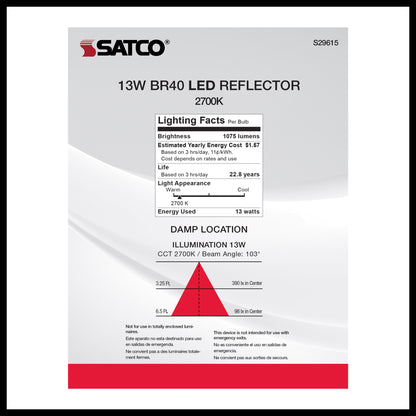 image of 13 Watt - BR40 LED - 2700K - Medium base - 120 Volt