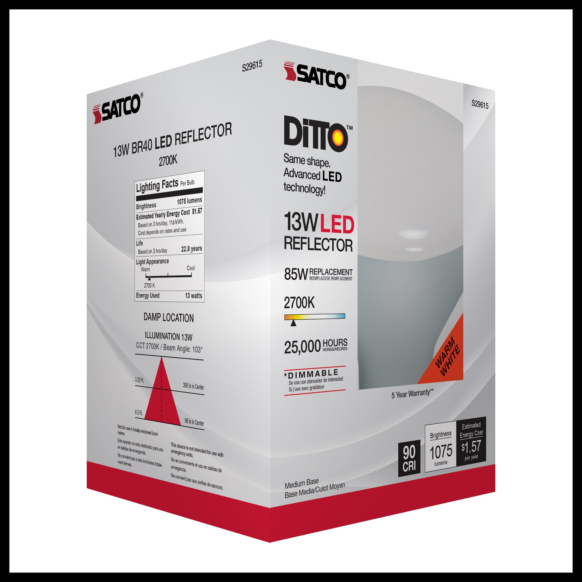 image of 13 Watt - BR40 LED - 2700K - Medium base - 120 Volt