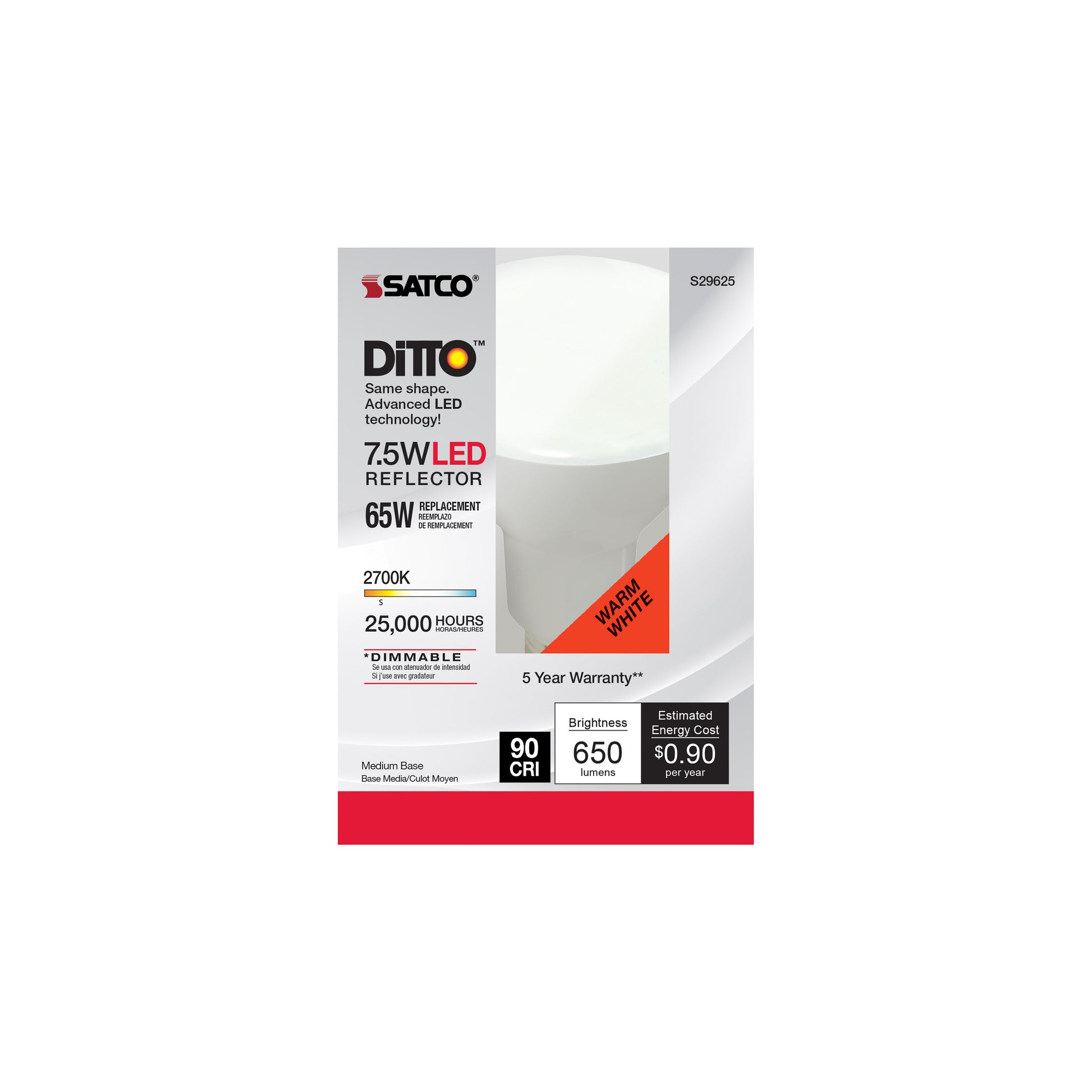 image of 7.5 Watt - BR30 LED - 2700K - Medium base - 120 Volt