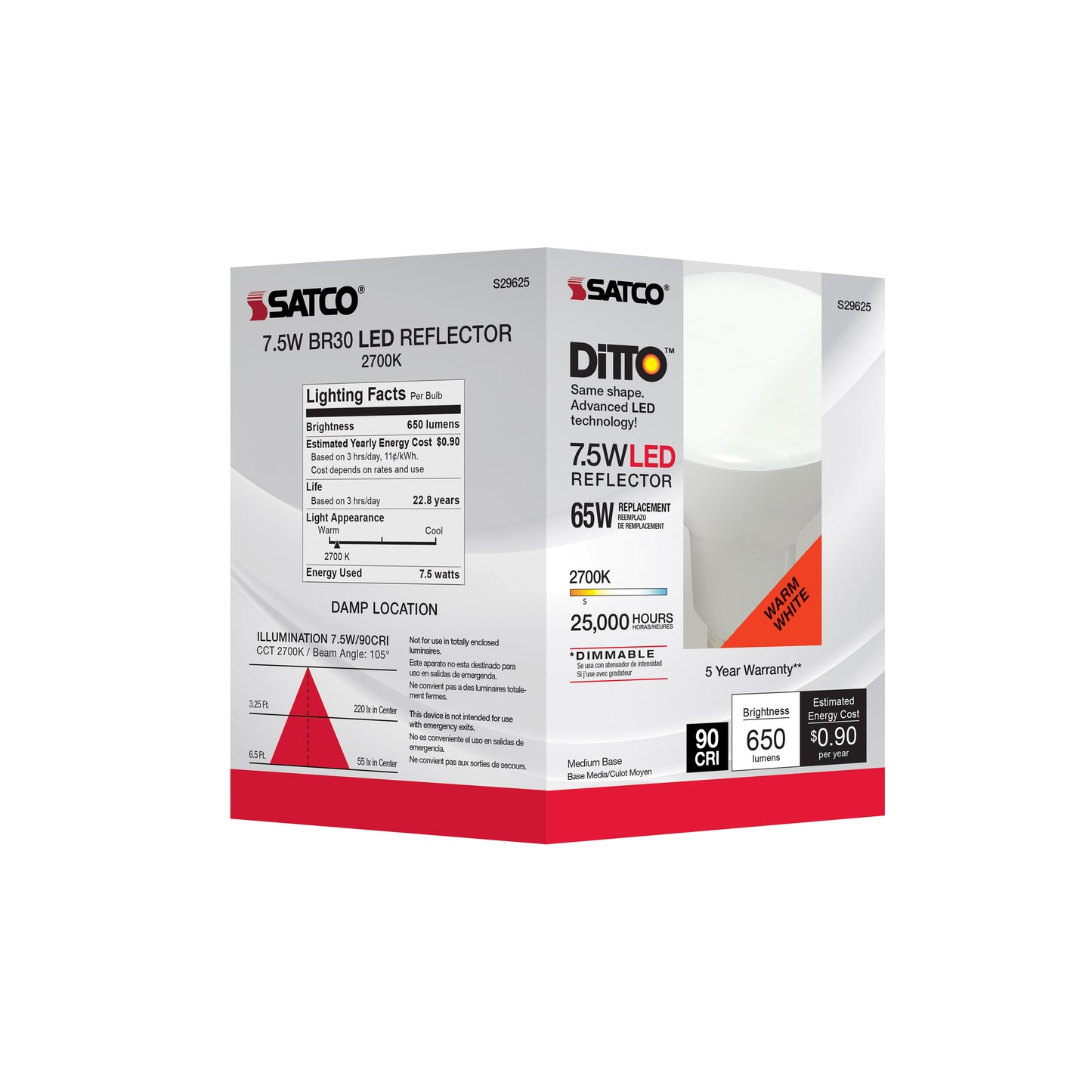 image of 7.5 Watt - BR30 LED - 2700K - Medium base - 120 Volt