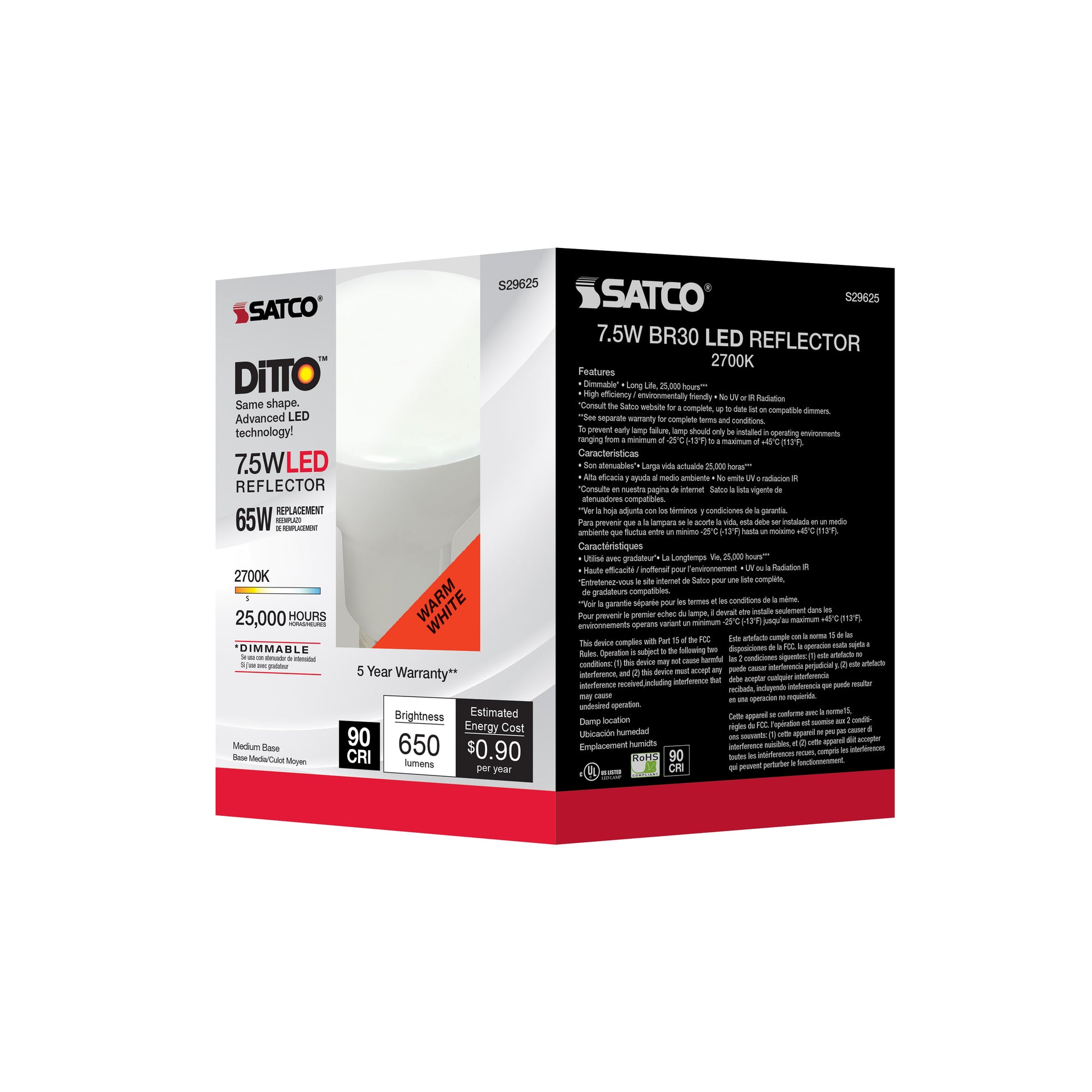 image of 7.5 Watt - BR30 LED - 2700K - Medium base - 120 Volt