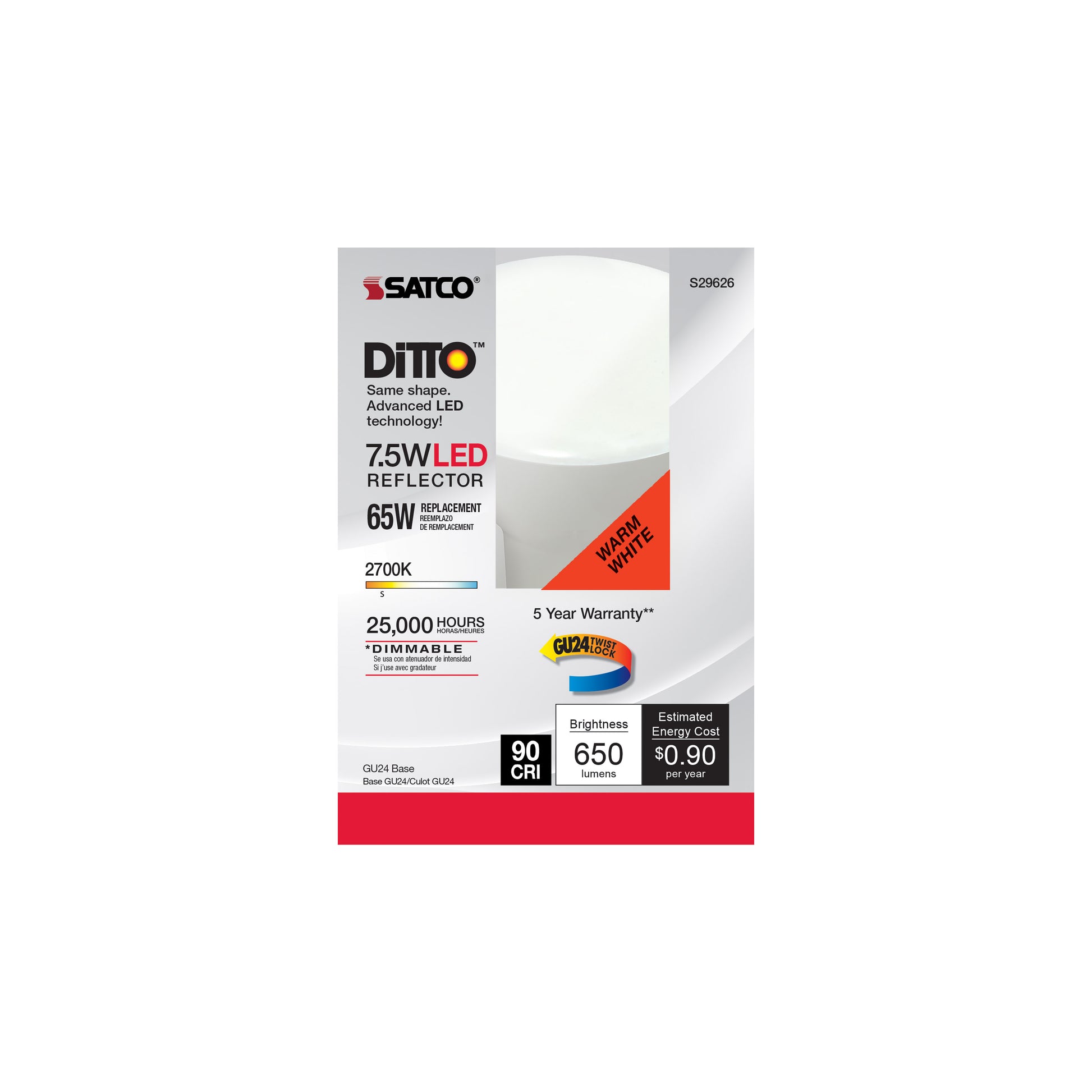 image of 7.5 Watt - BR30 LED - 2700K - GU24 base - 120 Volt