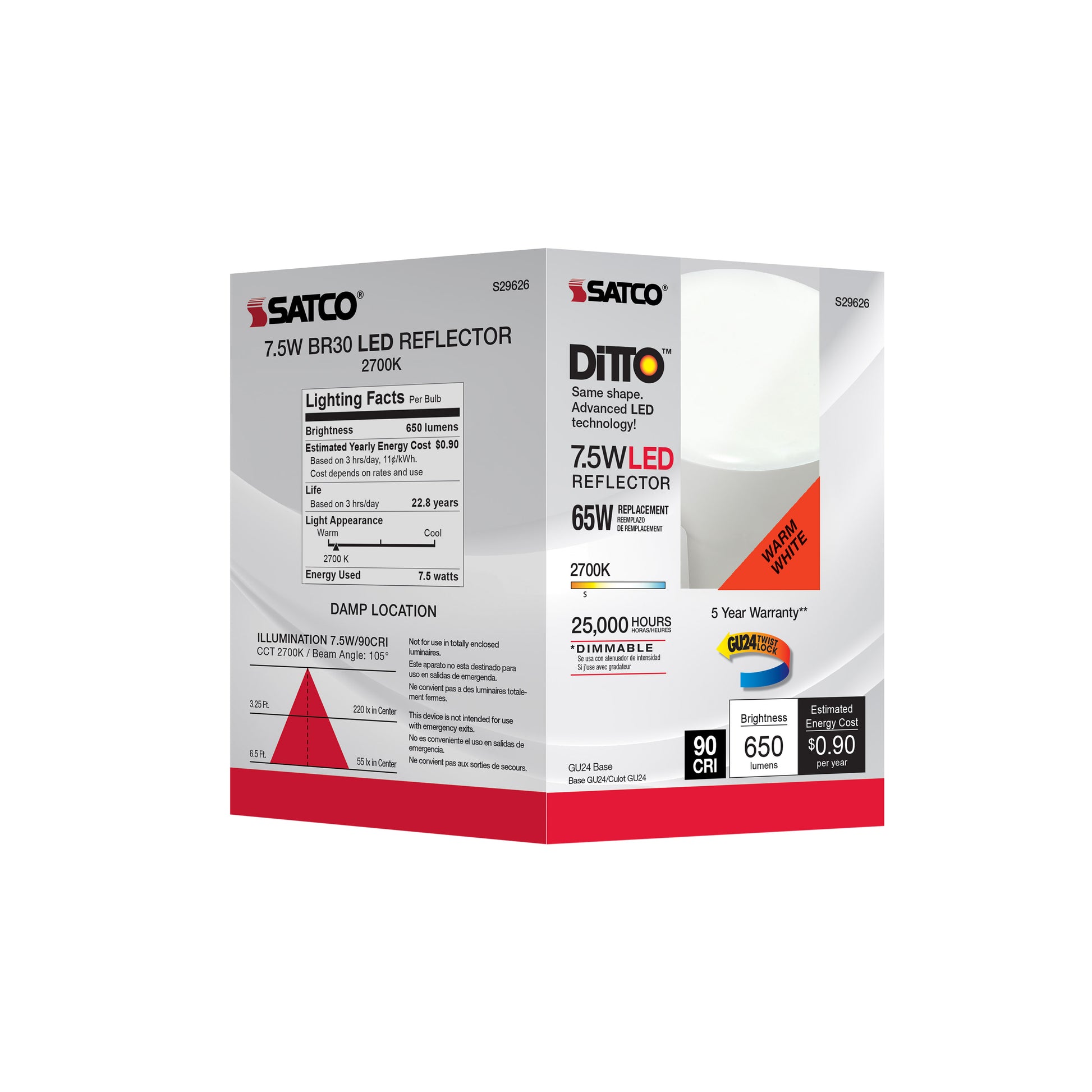 image of 7.5 Watt - BR30 LED - 2700K - GU24 base - 120 Volt