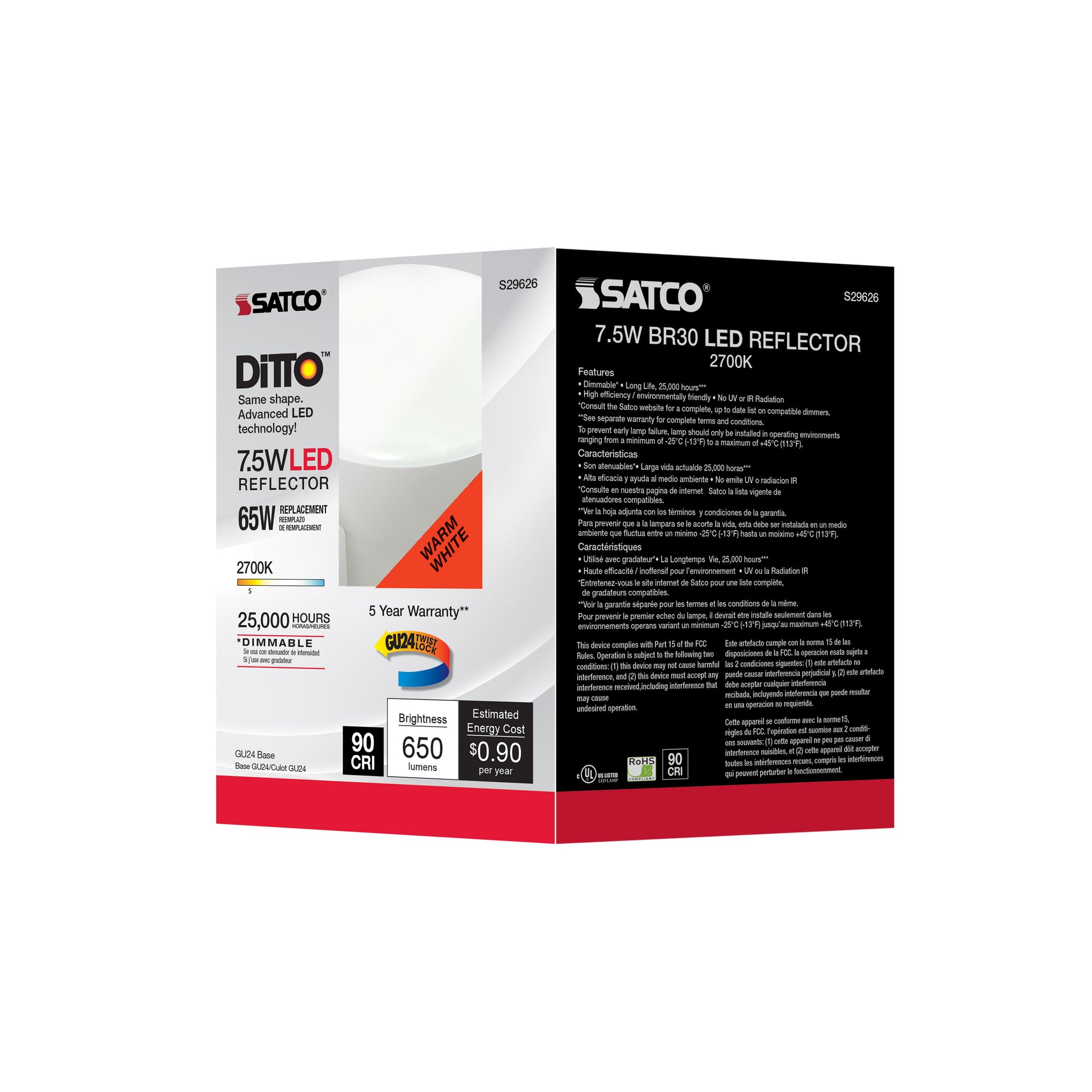 image of 7.5 Watt - BR30 LED - 2700K - GU24 base - 120 Volt