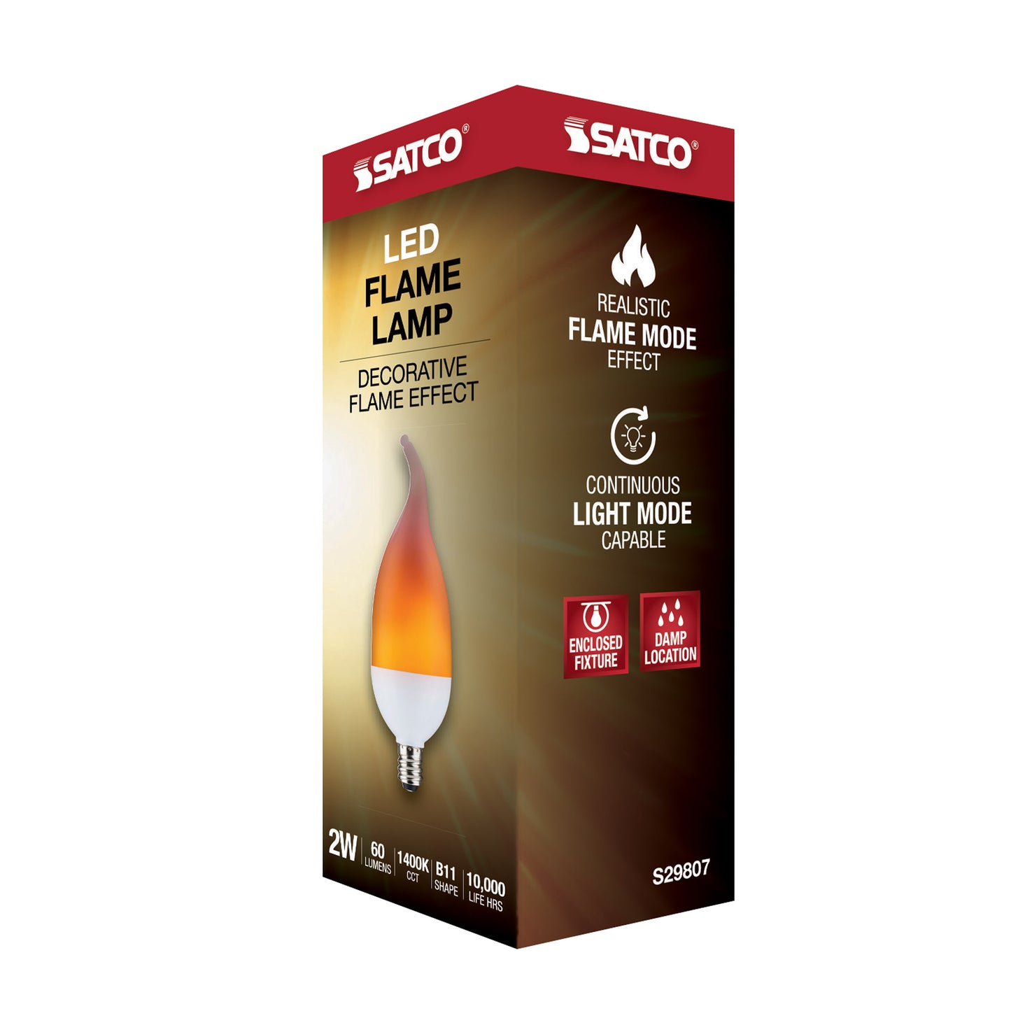 image of 2 Watt LED Flame Bulb - B11 - Candelabra base - 120 Volt