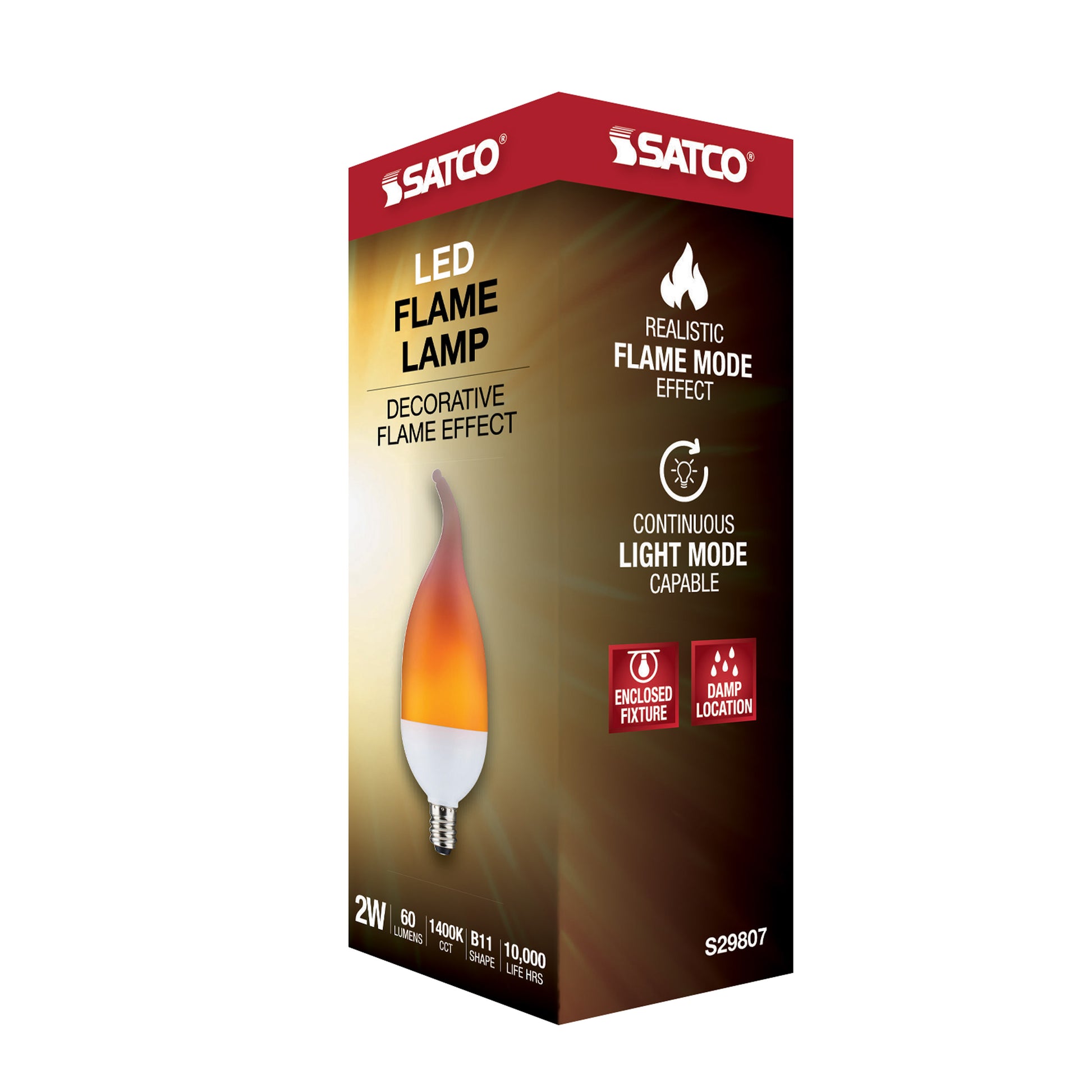 image of 2 Watt LED Flame Bulb - B11 - Candelabra base - 120 Volt