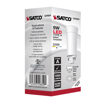 image of 9 Watt LED PL 4-Pin - 3500K - 1050 Lumens - G24q base - 50000 Average rated hours - 120 Deg. Beam Angle - Type A - Ballast dependent