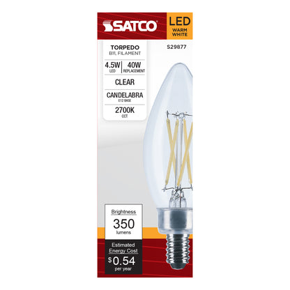 image of 4.5 Watt B11 LED - Clear - Candelabra base - 2700K - 350 Lumens - 120 Volt
