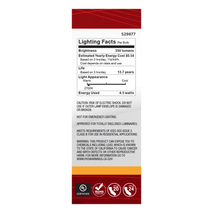 image of 4.5 Watt B11 LED - Clear - Candelabra base - 2700K - 350 Lumens - 120 Volt