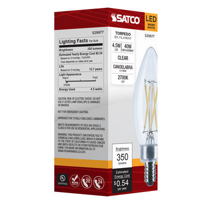 image of 4.5 Watt B11 LED - Clear - Candelabra base - 2700K - 350 Lumens - 120 Volt