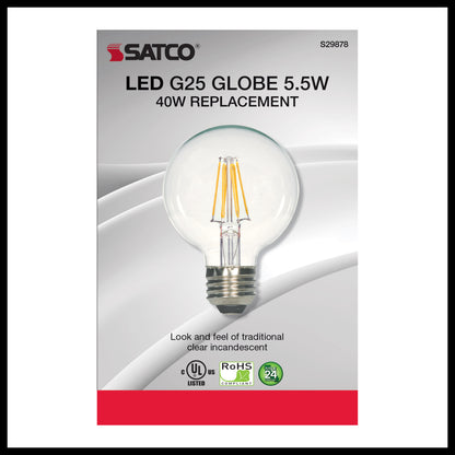 image of 5.5 Watt G25 LED - Clear - Medium base - 2700K - 500 Lumens - 120 Volt