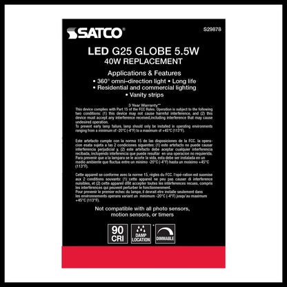 image of 5.5 Watt G25 LED - Clear - Medium base - 2700K - 500 Lumens - 120 Volt