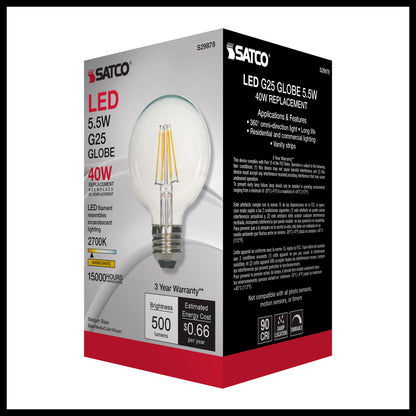 image of 5.5 Watt G25 LED - Clear - Medium base - 2700K - 500 Lumens - 120 Volt