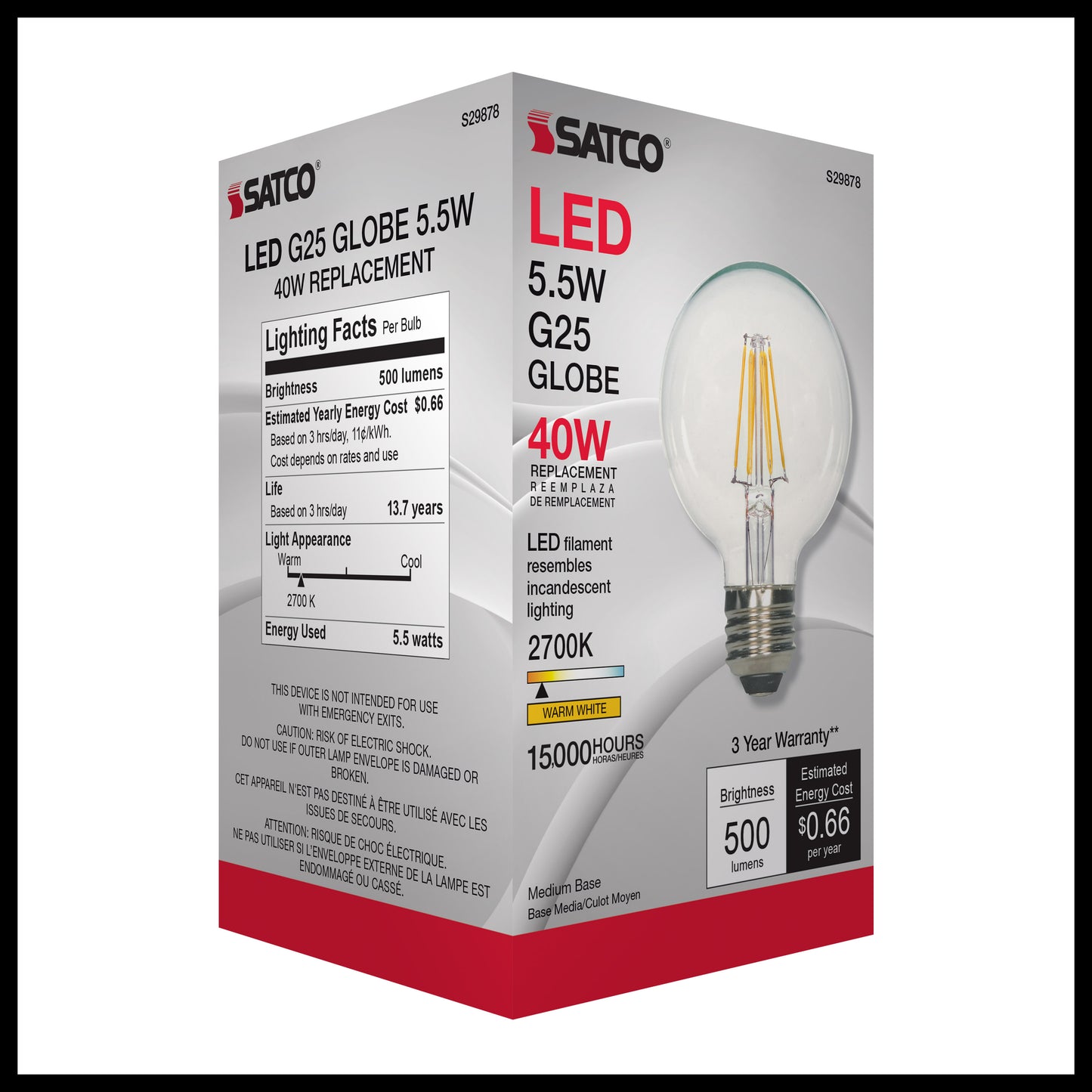 image of 5.5 Watt G25 LED - Clear - Medium base - 2700K - 500 Lumens - 120 Volt