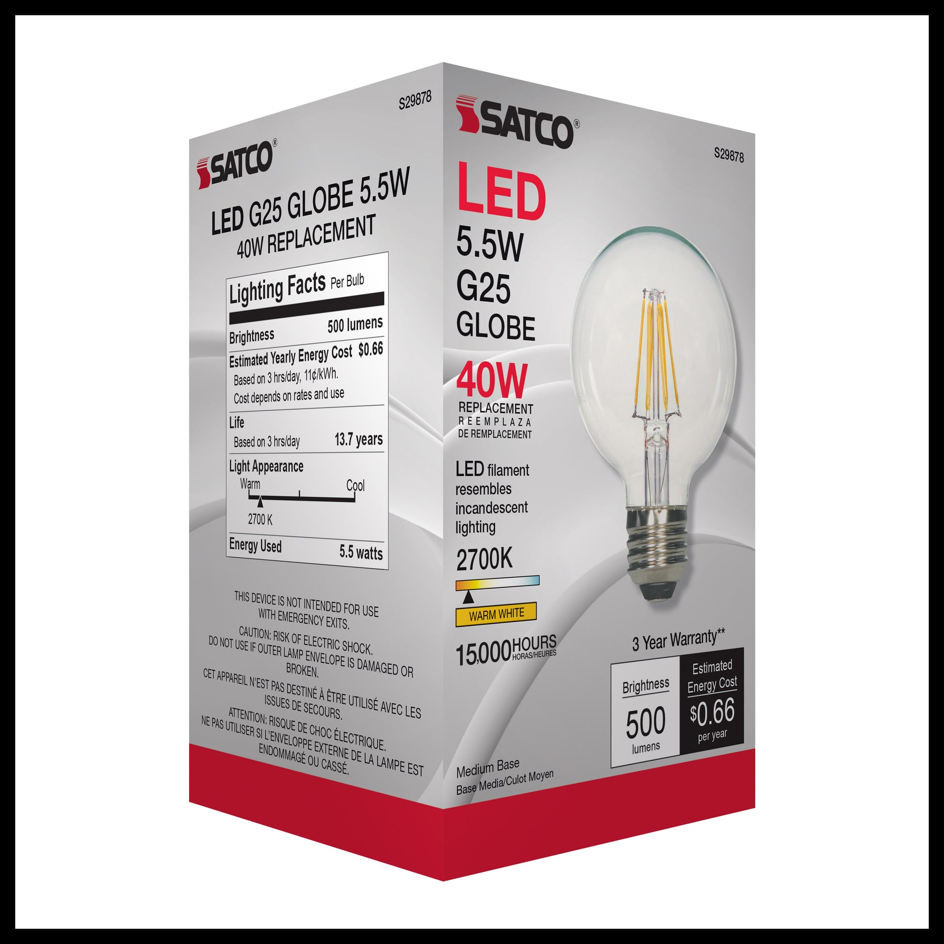 image of 5.5 Watt G25 LED - Clear - Medium base - 2700K - 500 Lumens - 120 Volt