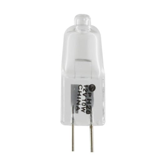 10 Watt - Halogen - T3 - Clear - 2000 Average rated hours - 120 Lumens - Bi Pin G4 base - 12 Volt