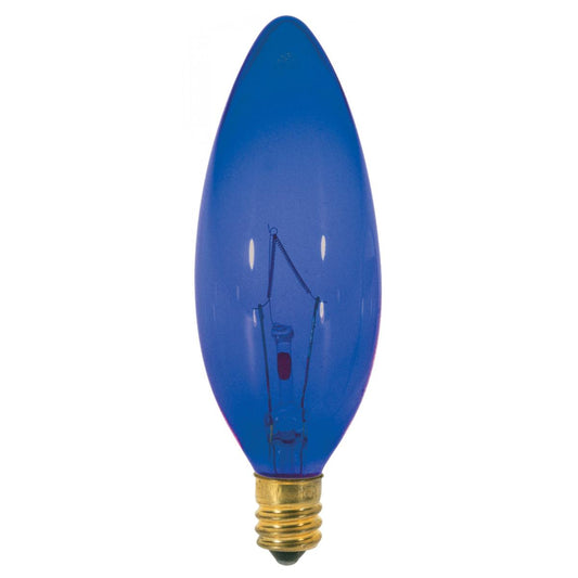 25 Watt BA9 1/2 Incandescent - Transparent Blue - 1500 Average rated hours - Candelabra base - 120 Volt