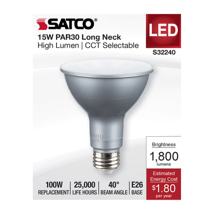 image of 15 Watt PAR30LN High Lumen LED - Long Neck - 27K/30K/35K/40K/50K CCT Selectable - Medium Base - 120 Volt