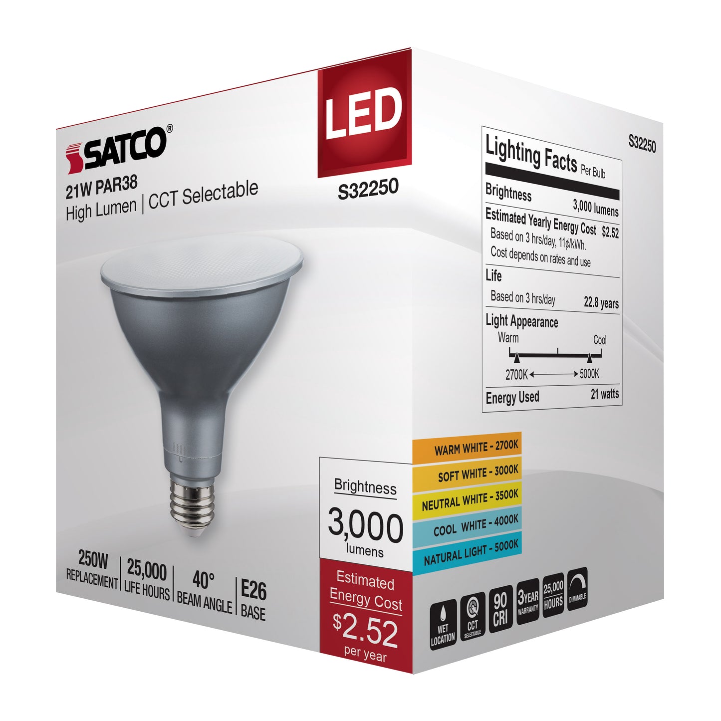 image of 21 Watt PAR38 High Lumen LED - 27K/30K/35K/40K/50K CCT Selectable - Medium Base - 120 Volt