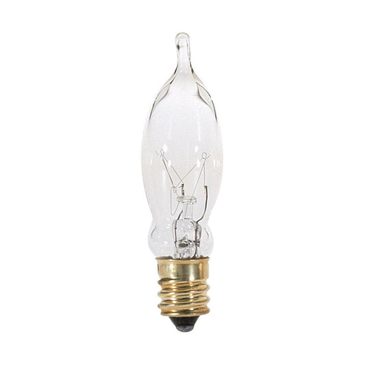 7.5 Watt CA5 Incandescent - Clear - 1500 Average rated hours - 40 Lumens - Candelabra base - 120 Volt