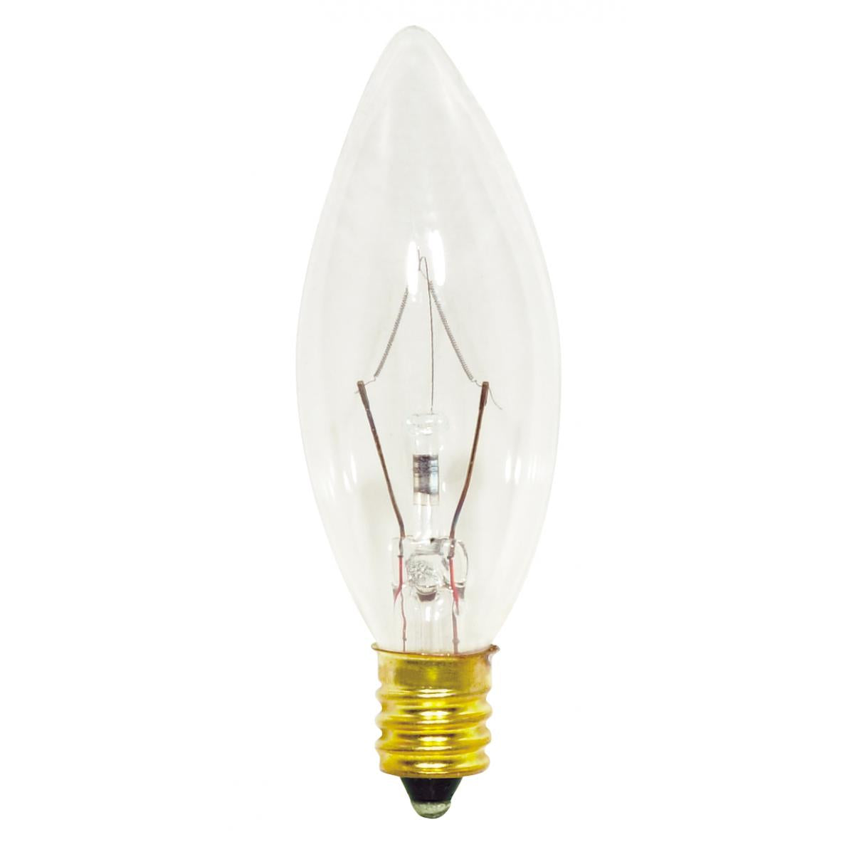 image of 25 Watt B8 Incandescent - Clear - 1500 Average rated hours - 212 Lumens - Candelabra base - 130 Volt