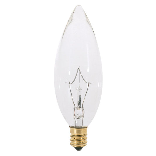 25 Watt B10 Incandescent - Clear - 1000 Average rated hours - 200 Lumens - European base - 220 Volt