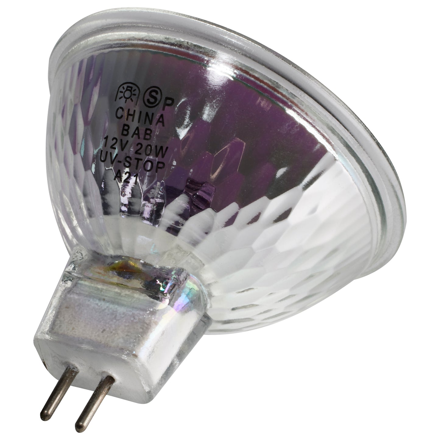 image of 20 Watt - Halogen - MR16 - BAB - 2000 Average rated hours - Miniature 2 Pin Round base - 12 Volt - Carded