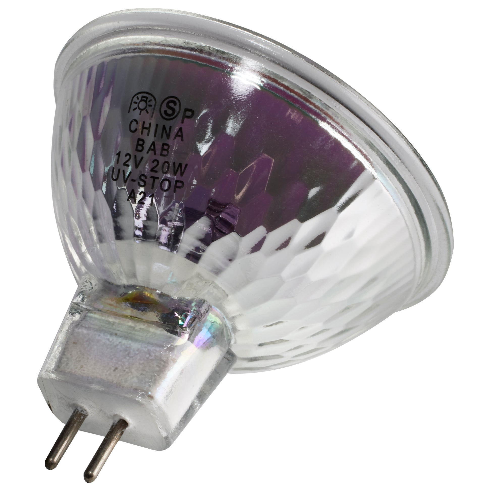 image of 20 Watt - Halogen - MR16 - BAB - 2000 Average rated hours - Miniature 2 Pin Round base - 12 Volt - Carded