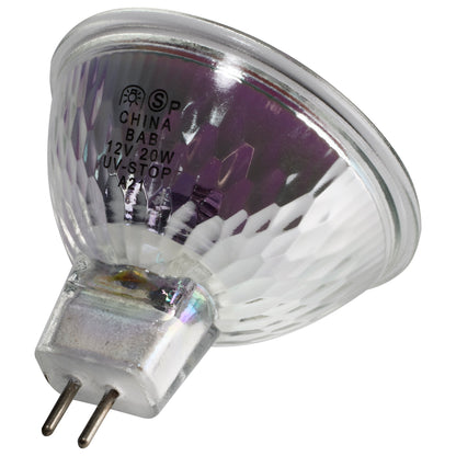 image of 20 Watt - Halogen - MR16 - BAB - 2000 Average rated hours - Miniature 2 Pin Round base - 12 Volt - Carded
