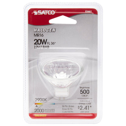 image of 20 Watt - Halogen - MR16 - BAB - 2000 Average rated hours - Miniature 2 Pin Round base - 12 Volt - Carded