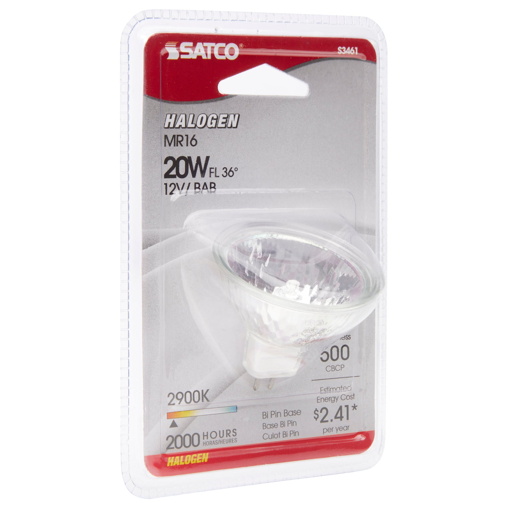 image of 20 Watt - Halogen - MR16 - BAB - 2000 Average rated hours - Miniature 2 Pin Round base - 12 Volt - Carded