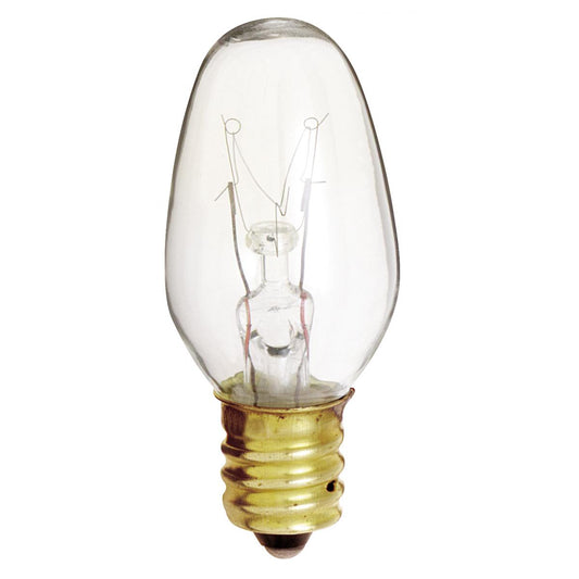 7 Watt C7 Incandescent - Clear - 3000 Average rated hours - 35 Lumens - Candelabra base - 120 Volt