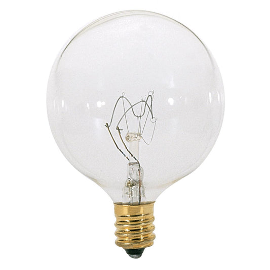 image of 25 Watt G16 1/2 Incandescent - Clear - 1500 Average rated hours - 232 Lumens - Candelabra base - 120 Volt - 2-Card