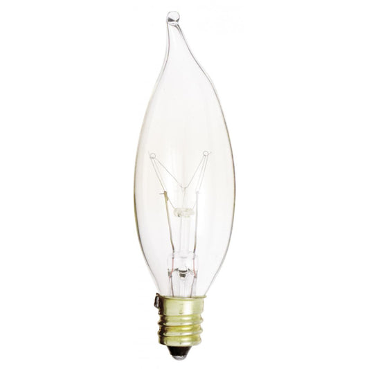 15 Watt CA8 Incandescent - Clear - 1500 Average rated hours - 100 Lumens - Candelabra base - 120 Volt - 2-Card