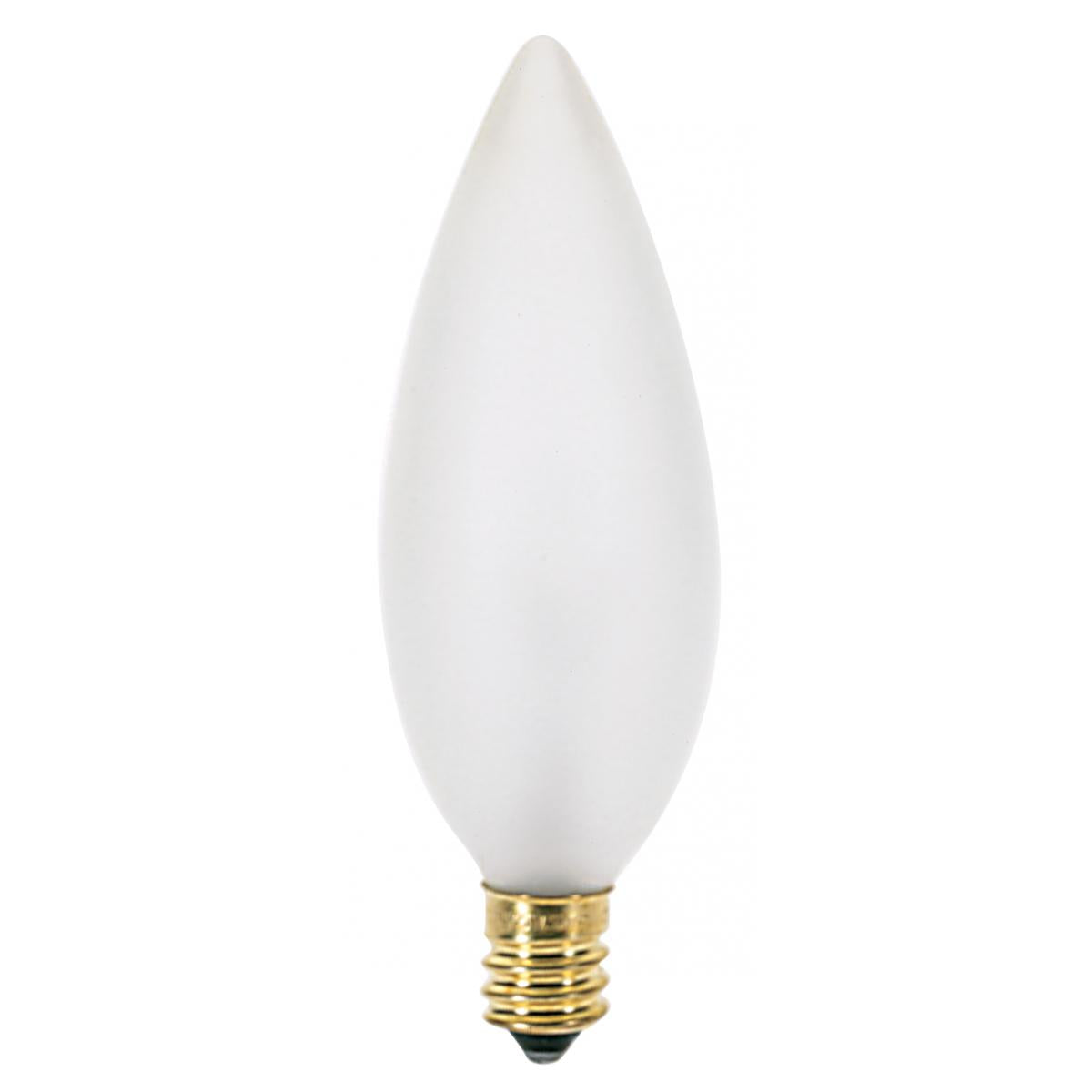 25 Watt BA9 1/2 Incandescent - Frost - 1500 Average rated hours - 212 Lumens - Candelabra base - 120 Volt - 2-Card