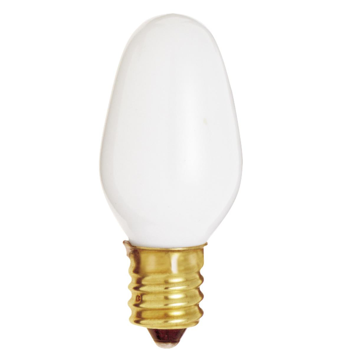 image of 7 Watt C7 Incandescent - White - 3000 Average rated hours - 28 Lumens - Candelabra base - 120 Volt - 2-Card