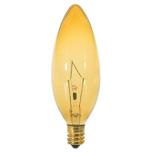 image of 25 Watt BA9 1/2 Incandescent - Transparent Amber - 1500 Average rated hours - Candelabra base - 120 Volt