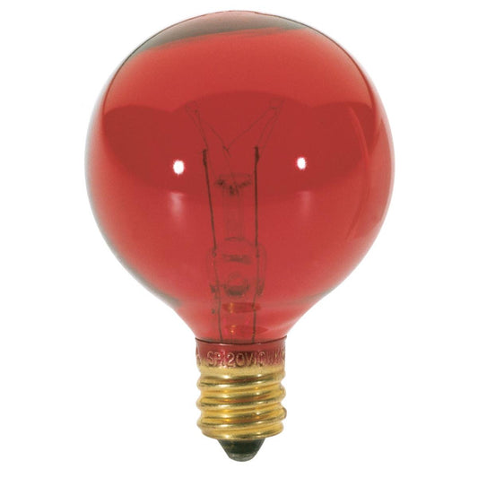10 Watt G12 1/2 Incandescent - Transparent Red - 1500 Average rated hours - Candelabra base - 120 Volt