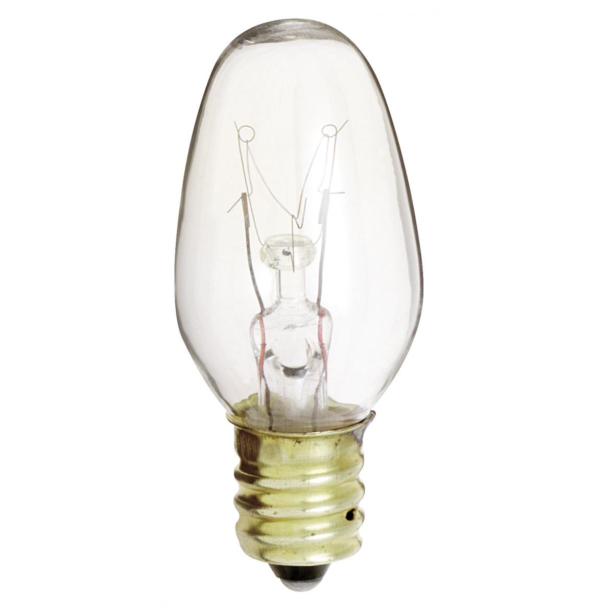 image of 10 Watt C7 Incandescent - Clear - 2500 Average rated hours - 60 Lumens - Candelabra base - 130 Volt
