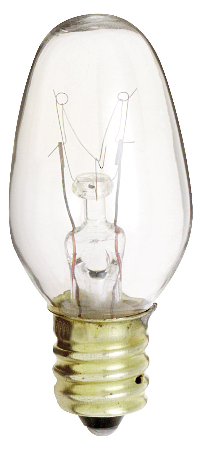 image of 10 Watt C7 Incandescent - Clear - 2500 Average rated hours - 60 Lumens - Candelabra base - 130 Volt