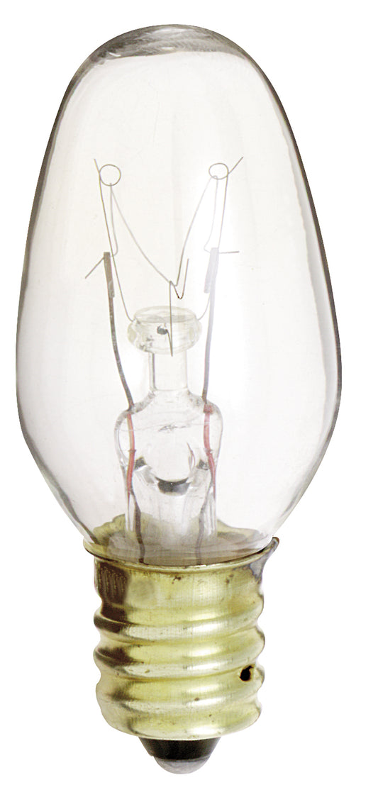 image of 10 Watt C7 Incandescent - Clear - 2500 Average rated hours - 60 Lumens - Candelabra base - 130 Volt