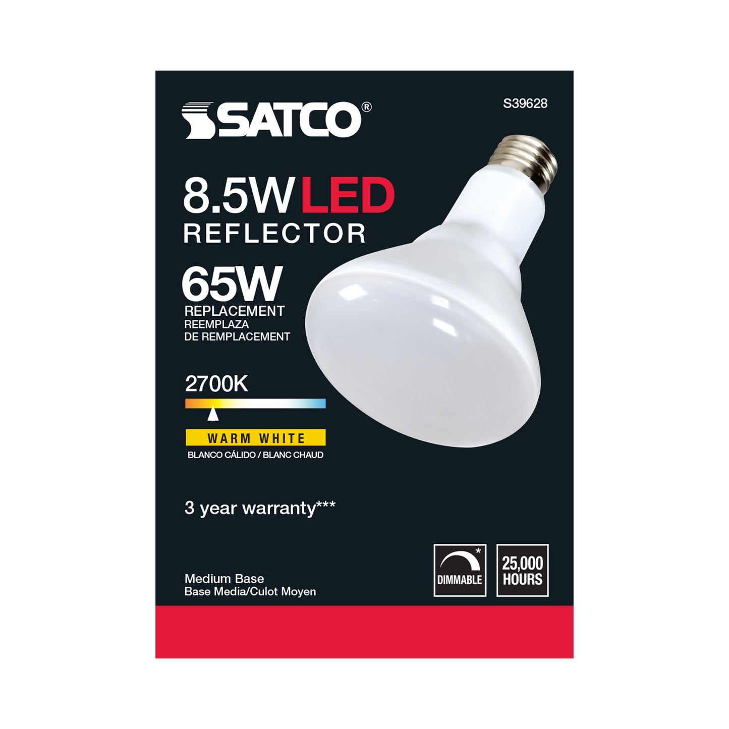 image of 8.5 Watt - BR30 LED - 2700K - 80 CRI - Medium Base - 120 Volts - Dimmable - 48-pack
