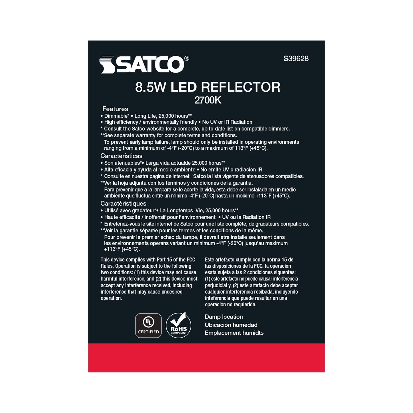 image of 8.5 Watt - BR30 LED - 2700K - 80 CRI - Medium Base - 120 Volts - Dimmable - 48-pack