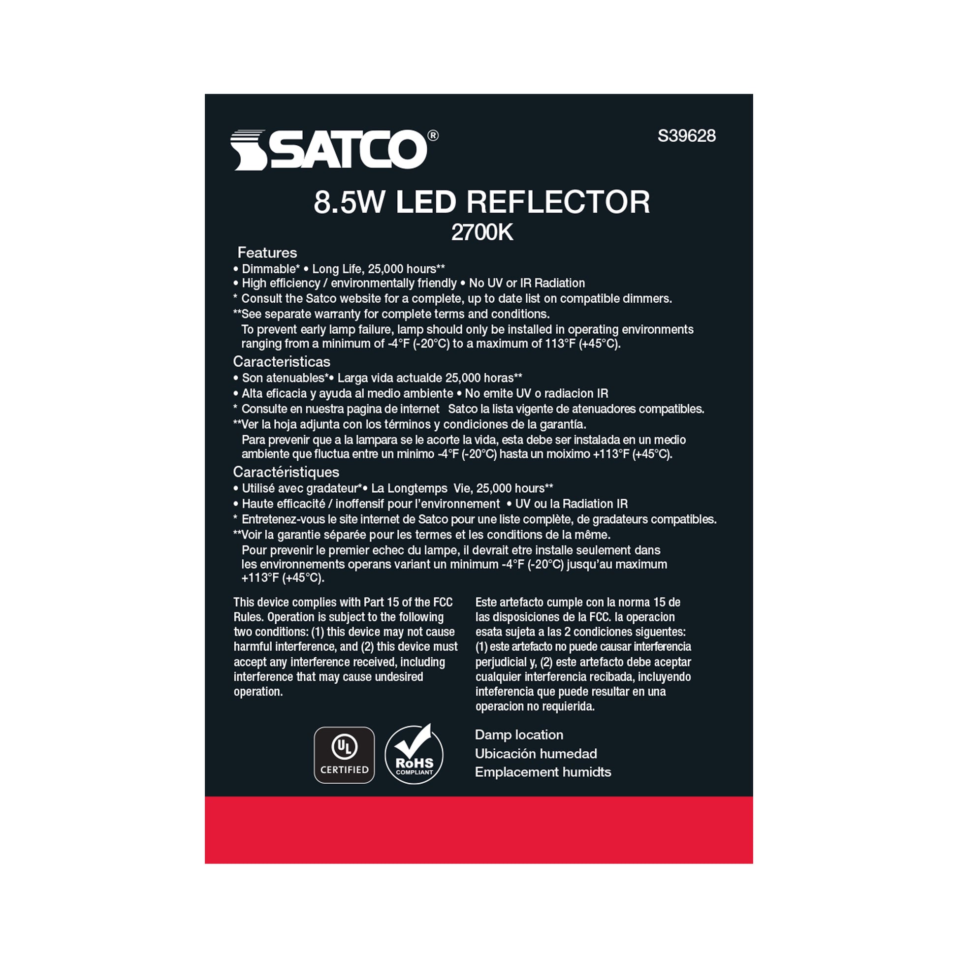 image of 8.5 Watt - BR30 LED - 2700K - 80 CRI - Medium Base - 120 Volts - Dimmable - 48-pack