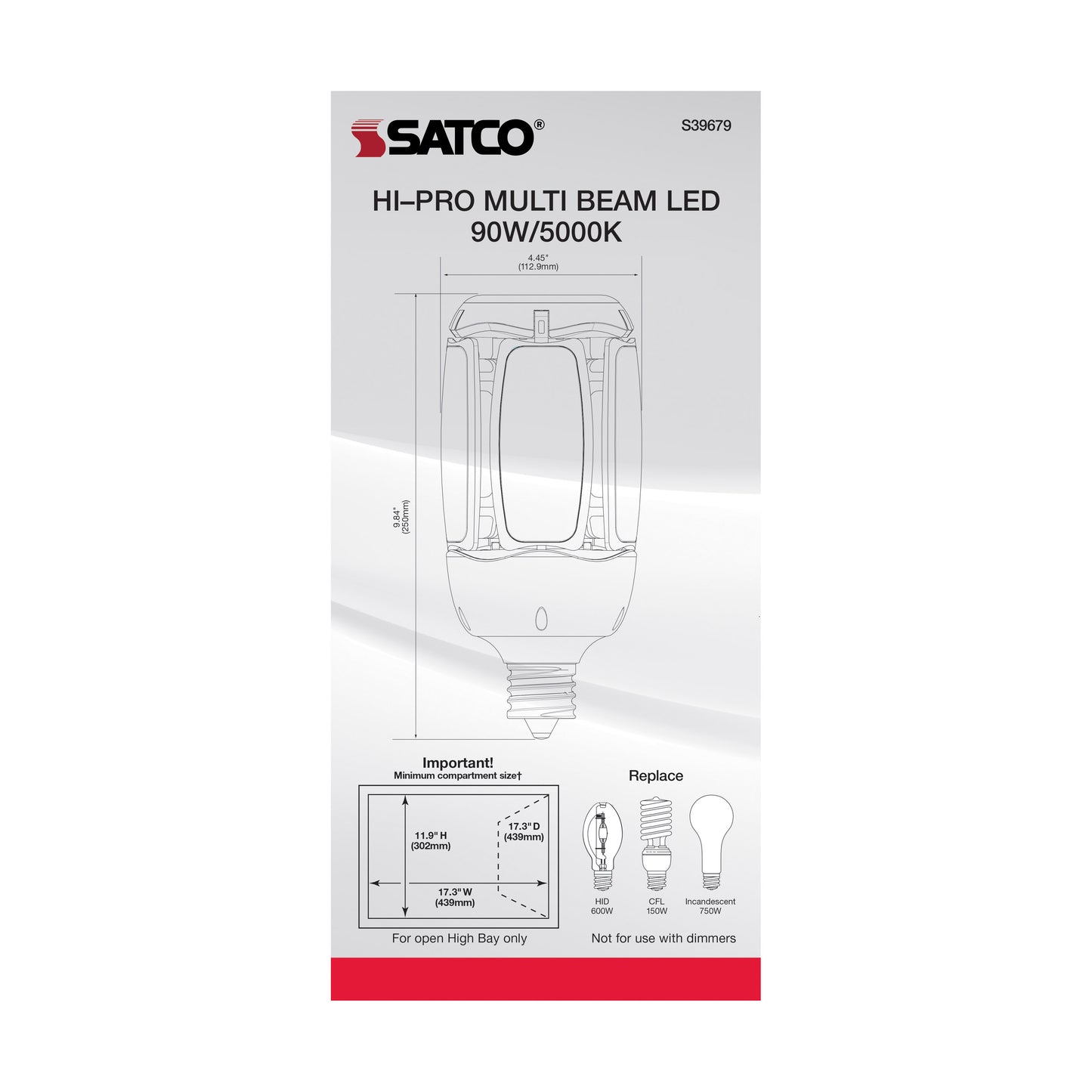 image of 90 Watt LED HID Replacement - 5000K - Mogul Extended base - Adjustable Beam Angle - Type B Ballast Bypass -100-277 Volt