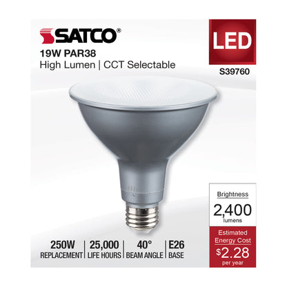 image of 19 Watt PAR38 High Lumen LED - 27K/30K/35K/40K/50K CCT Selectable - Medium Base - 120-277 Volt