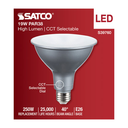 image of 19 Watt PAR38 High Lumen LED - 27K/30K/35K/40K/50K CCT Selectable - Medium Base - 120-277 Volt