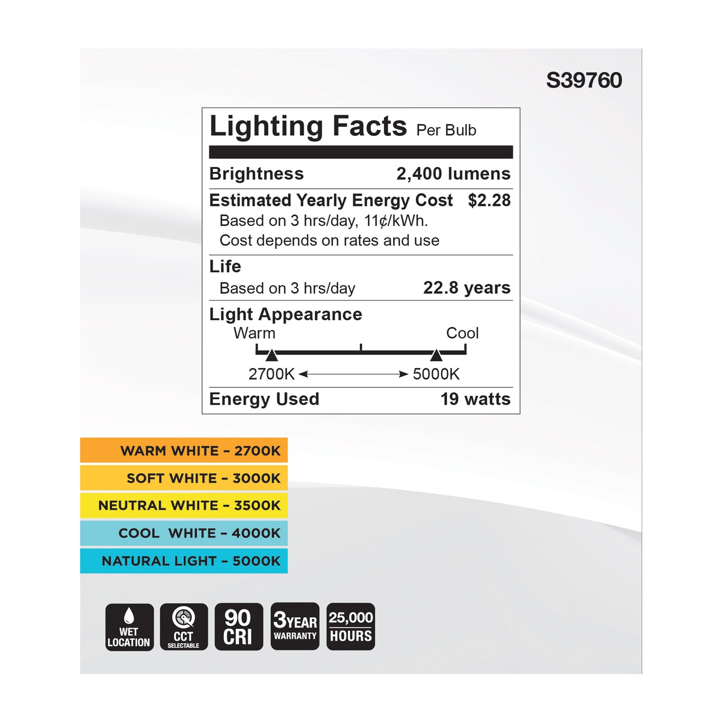 image of 19 Watt PAR38 High Lumen LED - 27K/30K/35K/40K/50K CCT Selectable - Medium Base - 120-277 Volt
