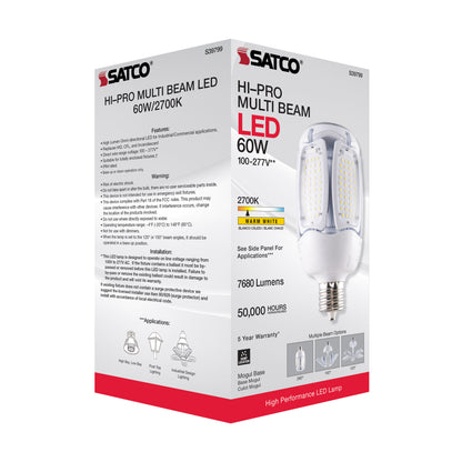 image of 60 Watt LED HID Replacement - 2700K - Mogul extended base - Adjustable Beam Angle - Type B Ballast Bypass -100-277 Volt